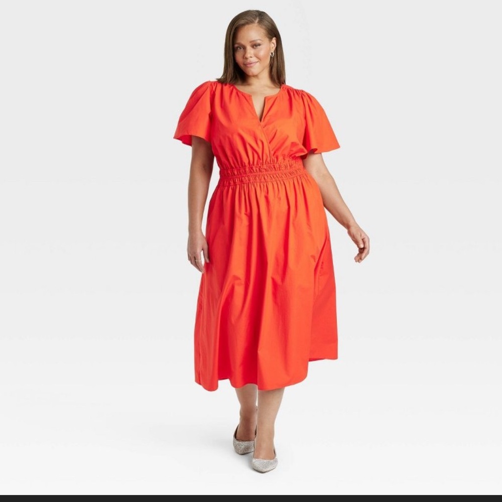 NWT Women's Flutter Short Sleeve Poplin Midi A-Line Dress - A New Day Size XXL